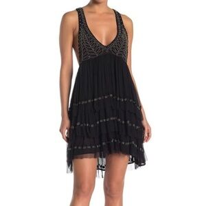 Free People Twilight beaded black mini dress size medium NWT
